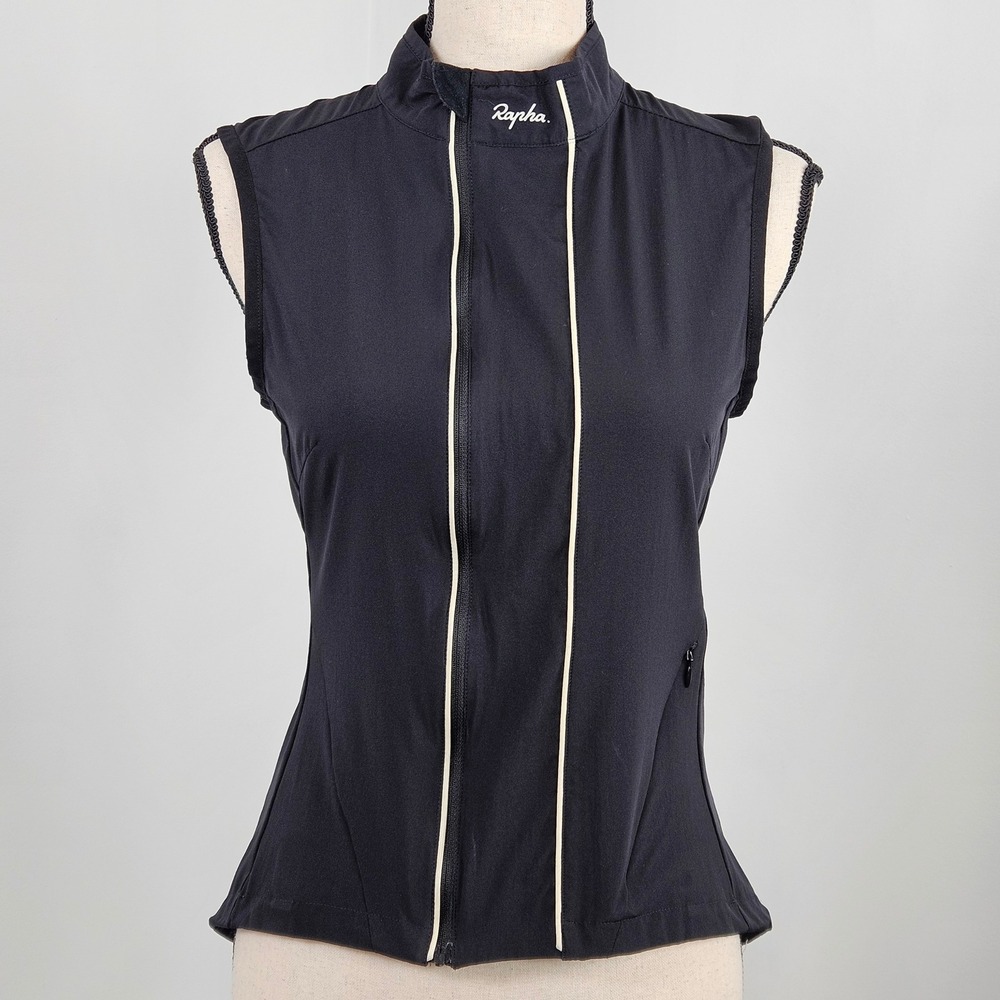 Rapha Cycling Gilet Vest Womens Small Black Full Zip Rear Pockets